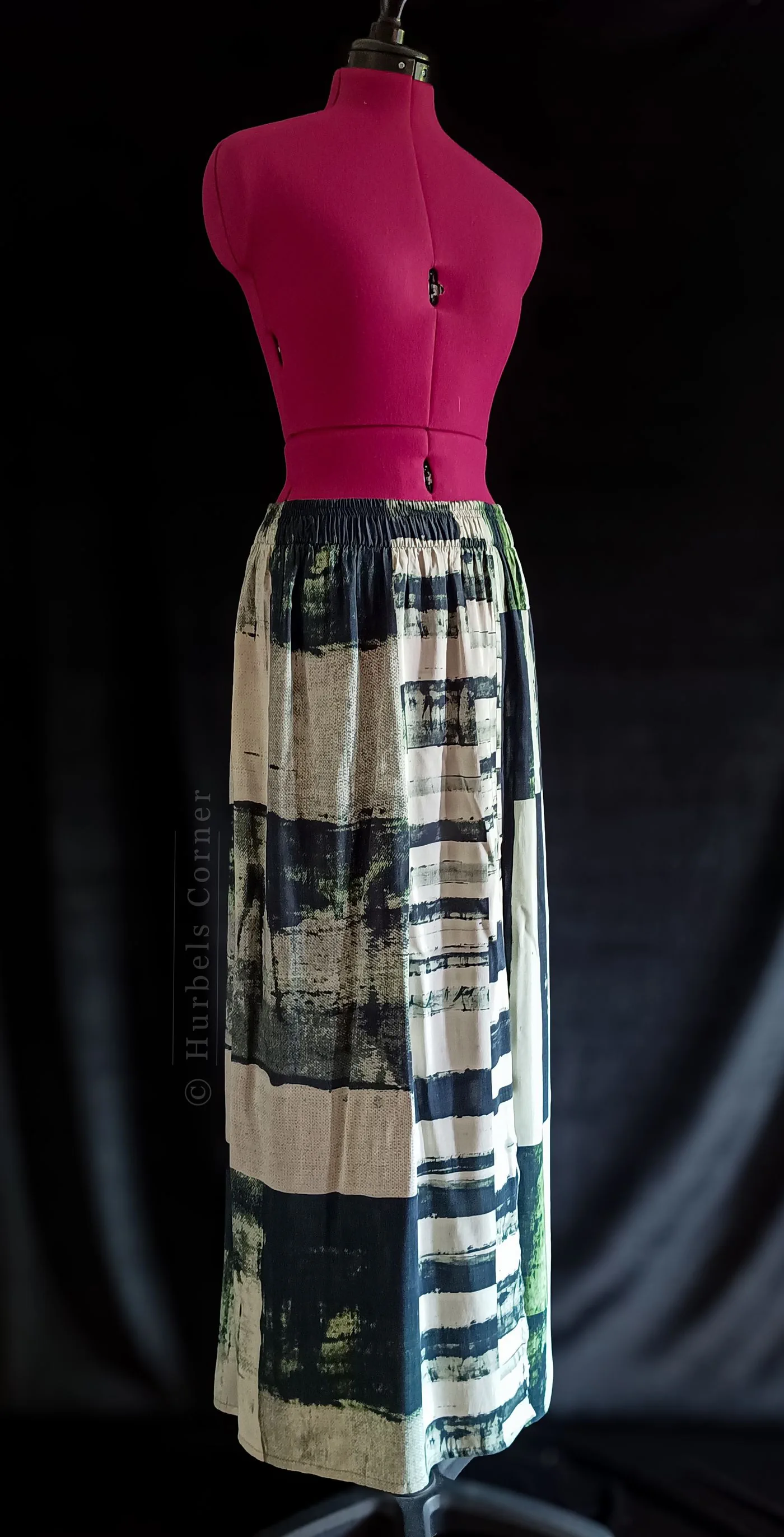 Green-and-white maxi skirt